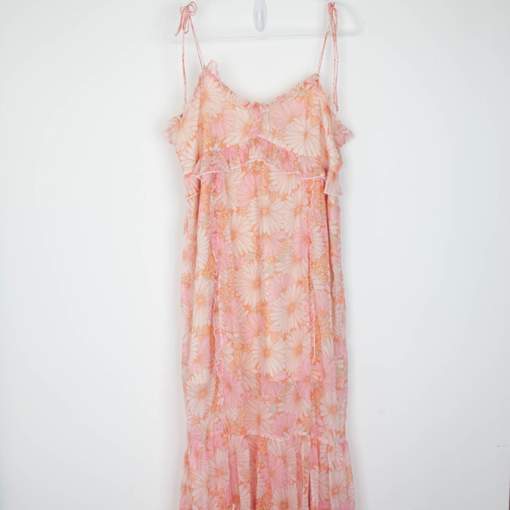 Miss Selfridge Coquette Floral Babydoll Maxi Dress Pink Ruffle Tier Size 12 Boho